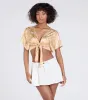 Pretty Taste Tie-Front Printed Satin Top sold by Windsor