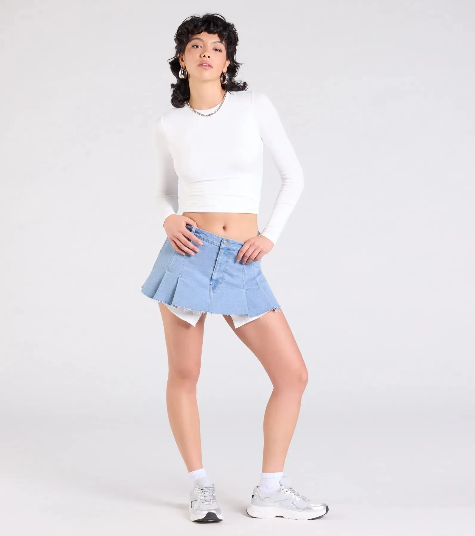 Talk About Me Mid-Rise Pleated Denim Skort sold by Windsor product image thumbnail 3