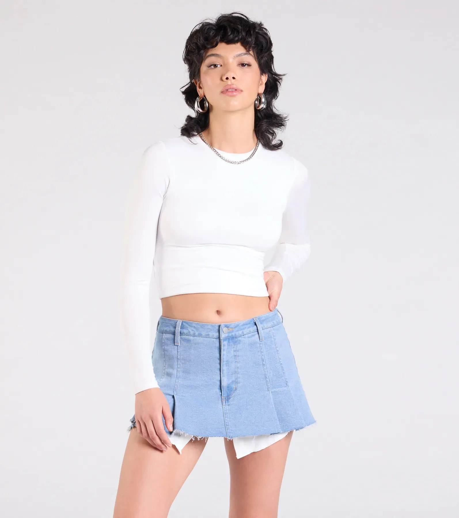 Talk About Me Mid-Rise Pleated Denim Skort sold by Windsor