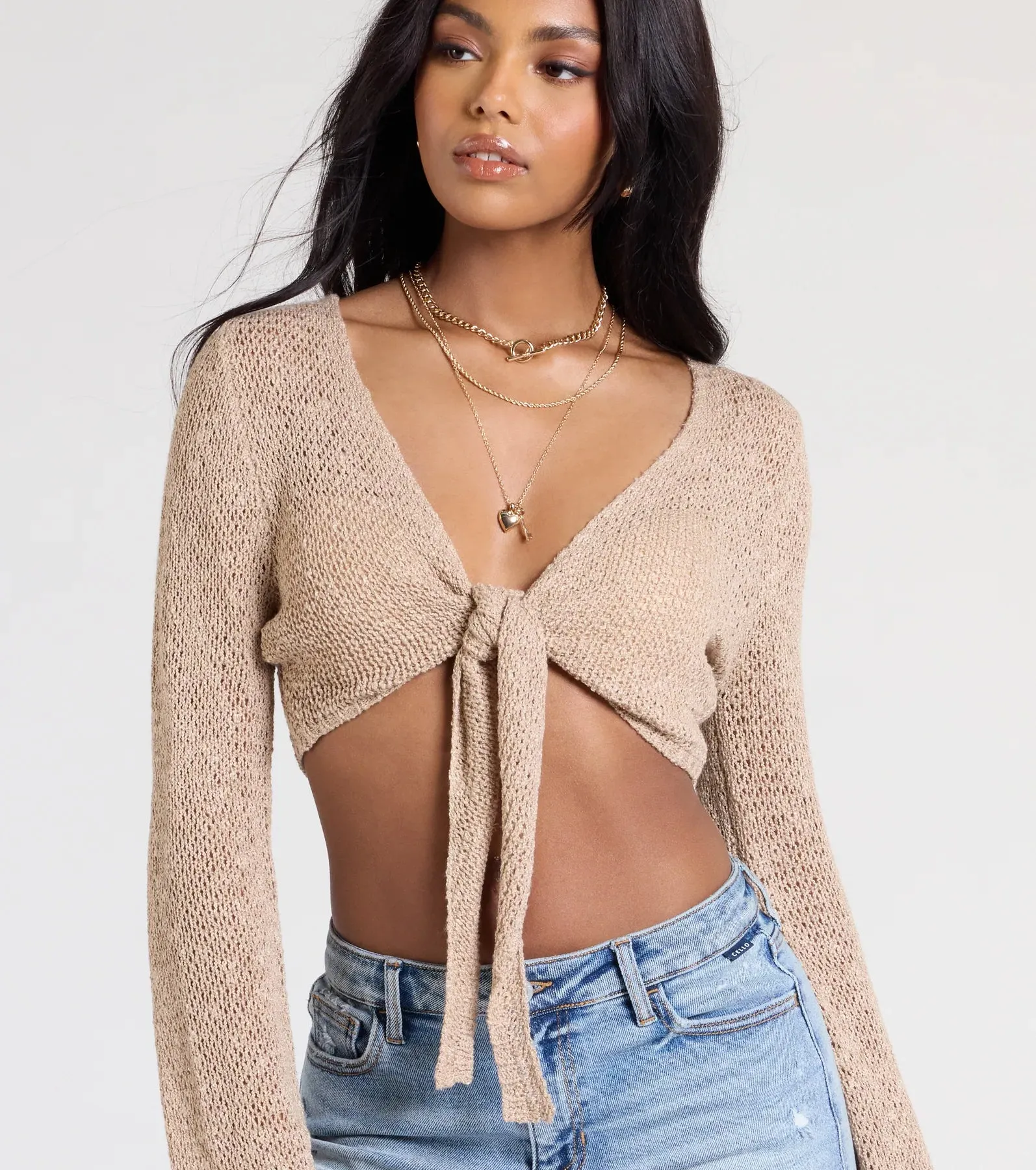 Under The Sun Long Sleeve Tie-Front Crop Top sold by Windsor product image thumbnail 4