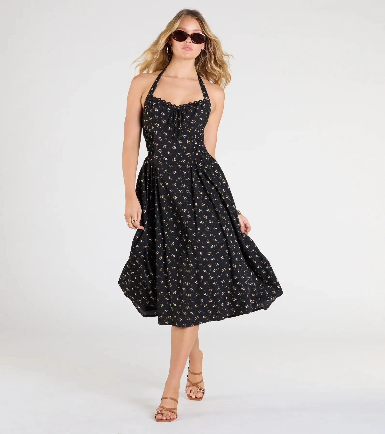 Set The Tone Halter A-Line Floral Midi Dress sold by Windsor