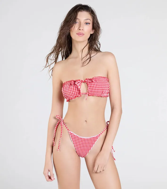 Flirty Babe Gingham Print Bandeau Bikini Top sold by Windsor