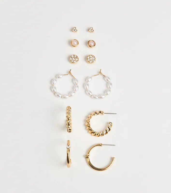Trendy Glam Rhinestone And Pearl Earrings Set sold by Windsor