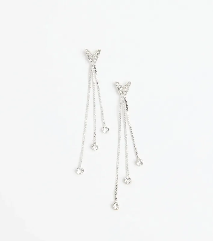 Dreamy Chic Rhinestone Butterfly Chain Earrings sold by Windsor