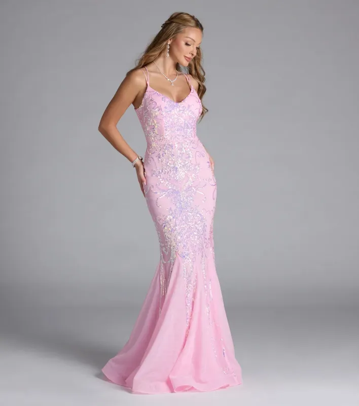 Makayla Lace-Up Mermaid Sequin Formal Dress sold by Windsor