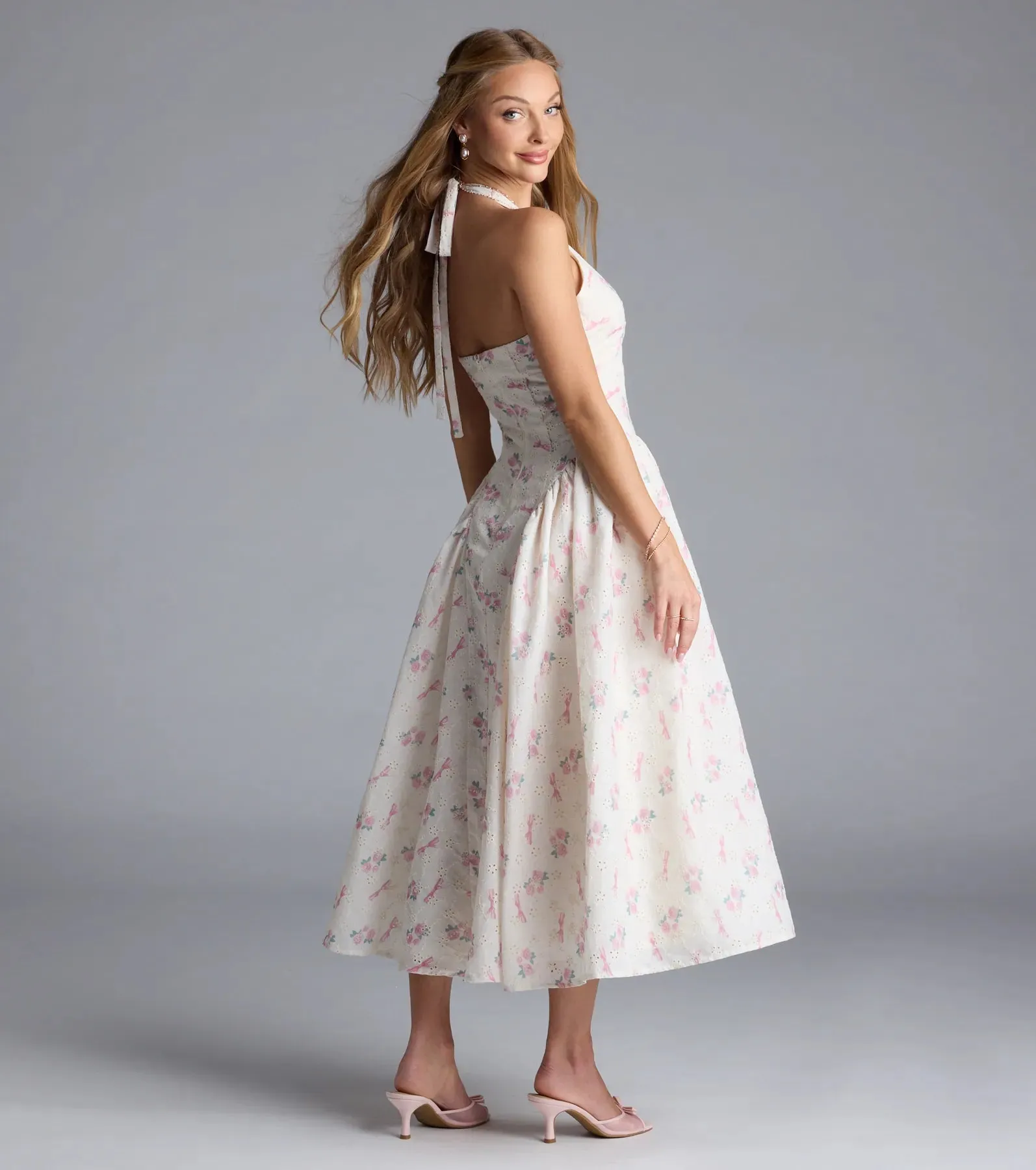 Sunny Daze Charm Halter V-Neck Floral A-Line Midi Dress sold by Windsor product image thumbnail 2