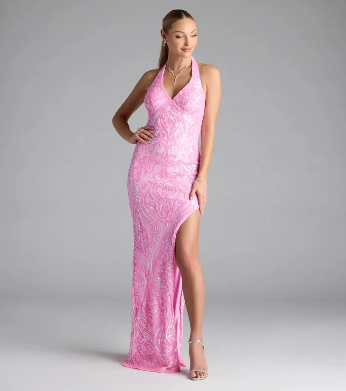 Larrea Halter Bodycon Slit Sequin Formal Dress sold by Windsor