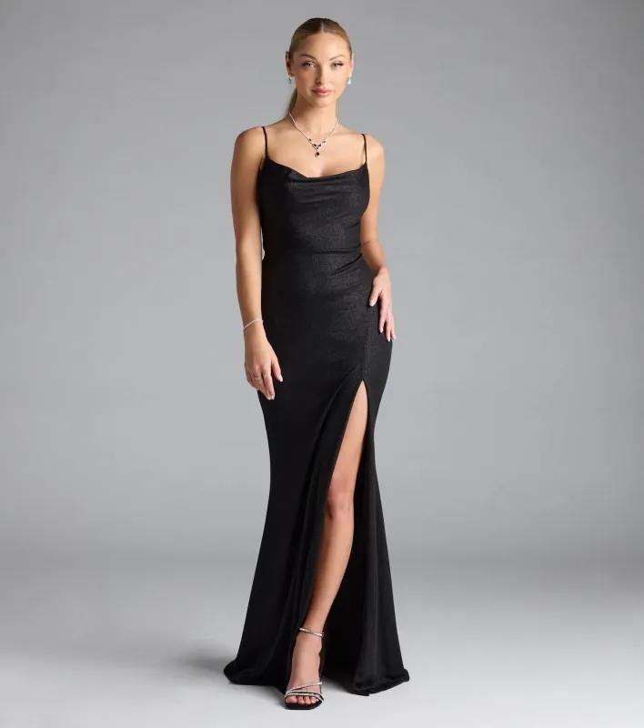 Mariam Lace-Up Slit Mermaid Glitter Formal Dress sold by Windsor