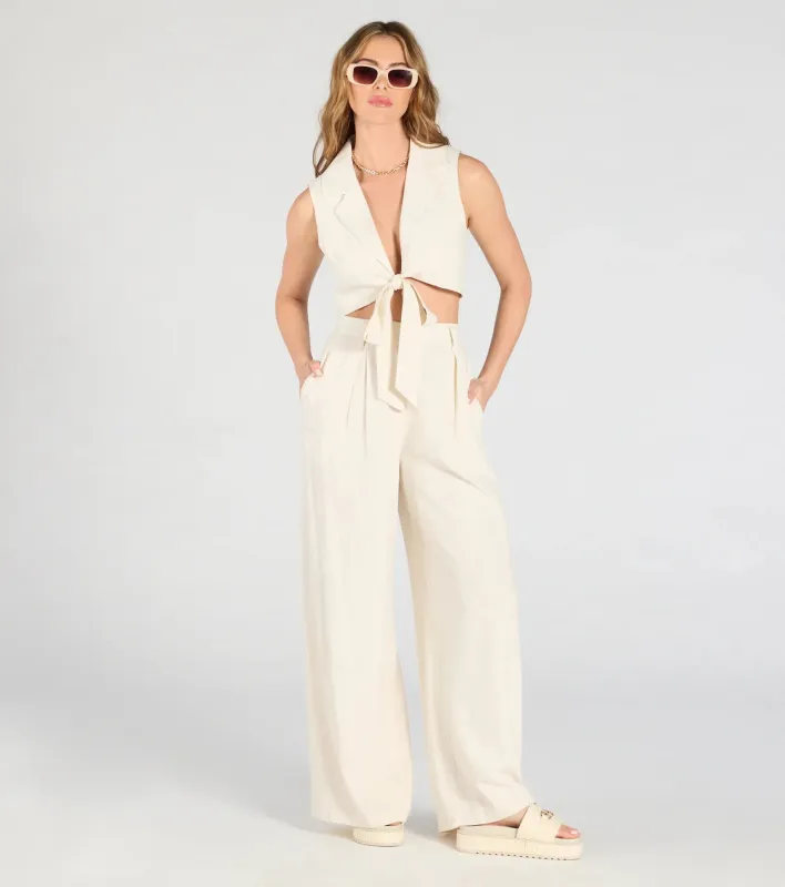 Beachy Chic Linen Wide-Leg Trouser Pants sold by Windsor
