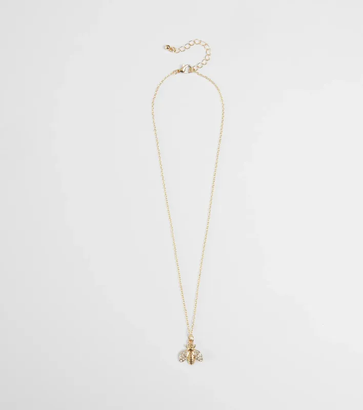 Cute Glamour Rhinestone Bee Charm Necklace sold by Windsor