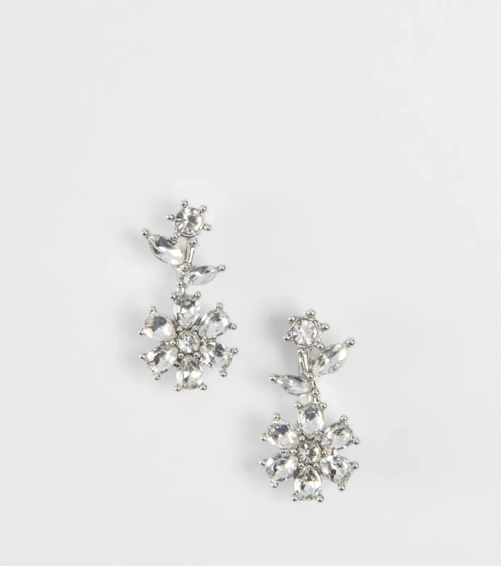Dainty Glitz Rhinestone Flower Stud Earrings sold by Windsor