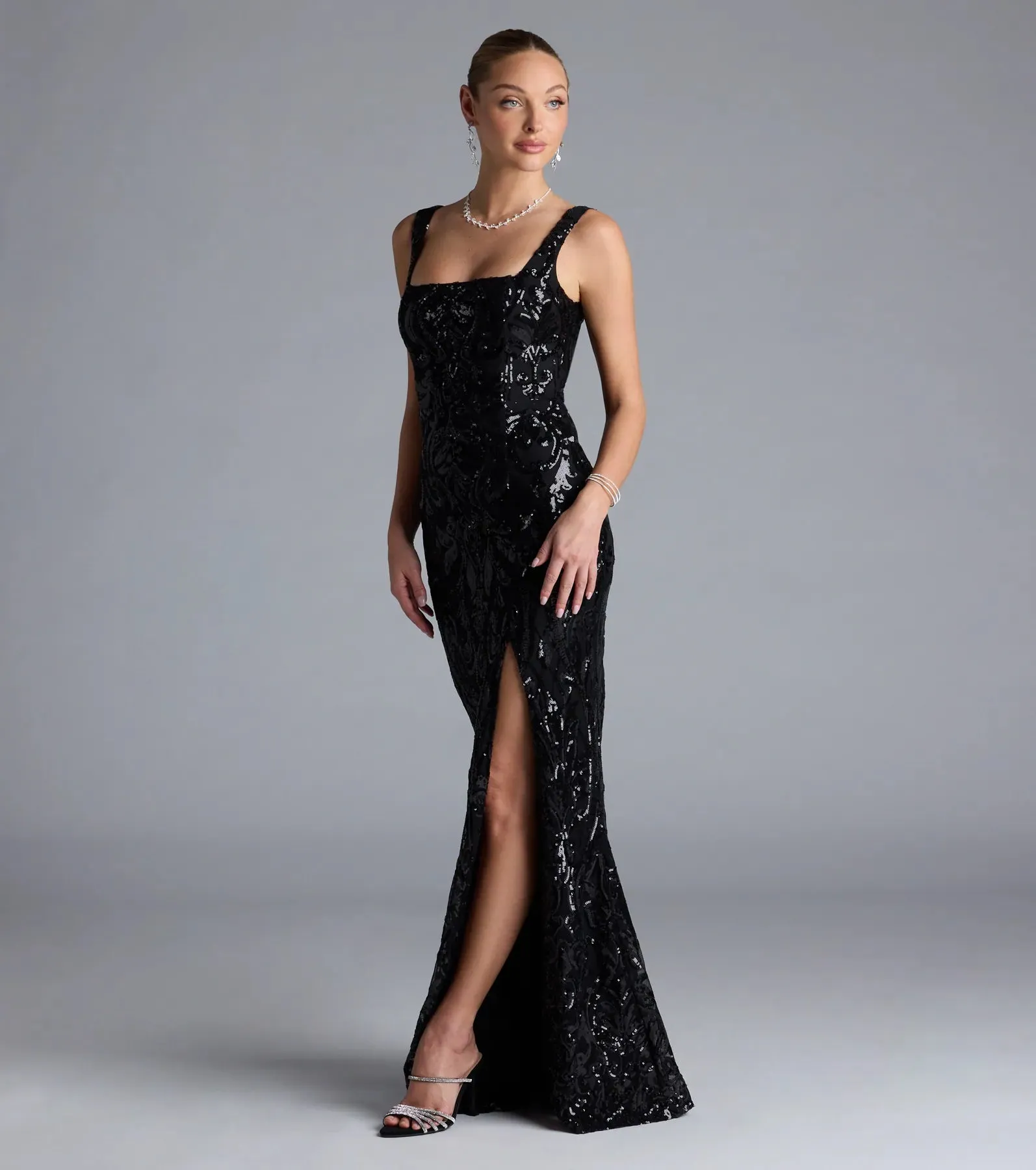 Taylor Lace-Up Slit Sequin Formal Dress sold by Windsor product image thumbnail 4