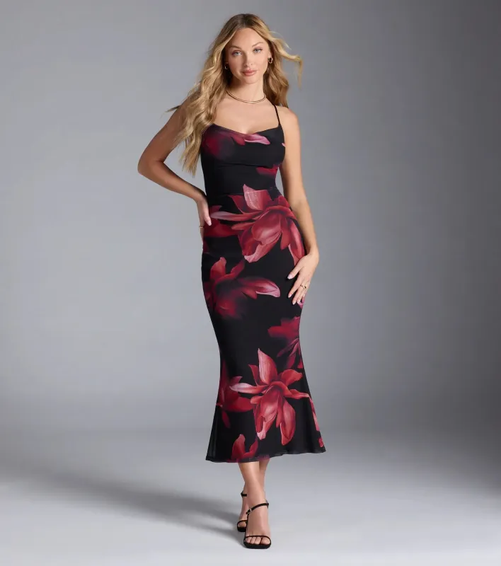 Captivating Floral Mesh Lace-Up Maxi Dress sold by Windsor