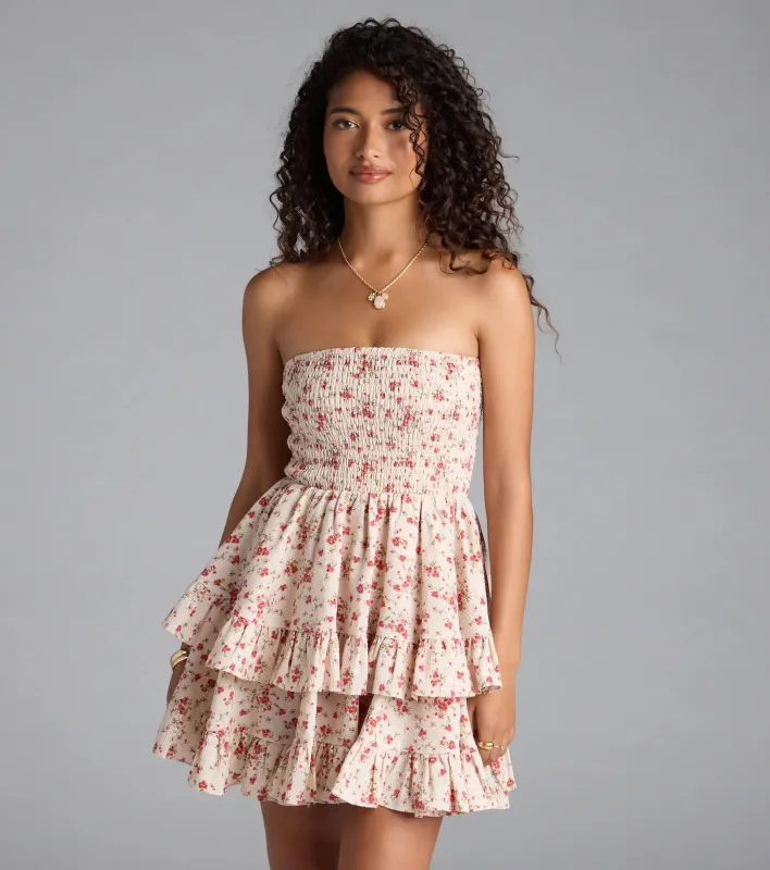 Flirty Fave Floral Ruffled Skater Dress sold by Windsor