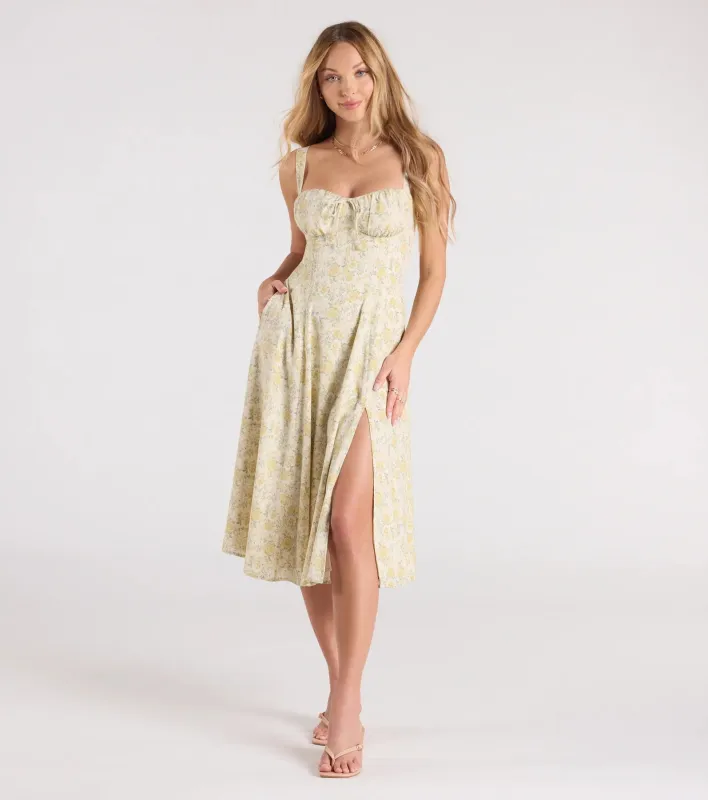 Pretty Day Corset Floral Midi Dress With Pockets sold by Windsor