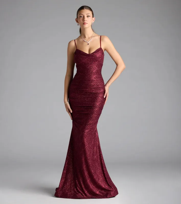Azzura Cowl Neck Mermaid Glitter Formal Dress sold by Windsor