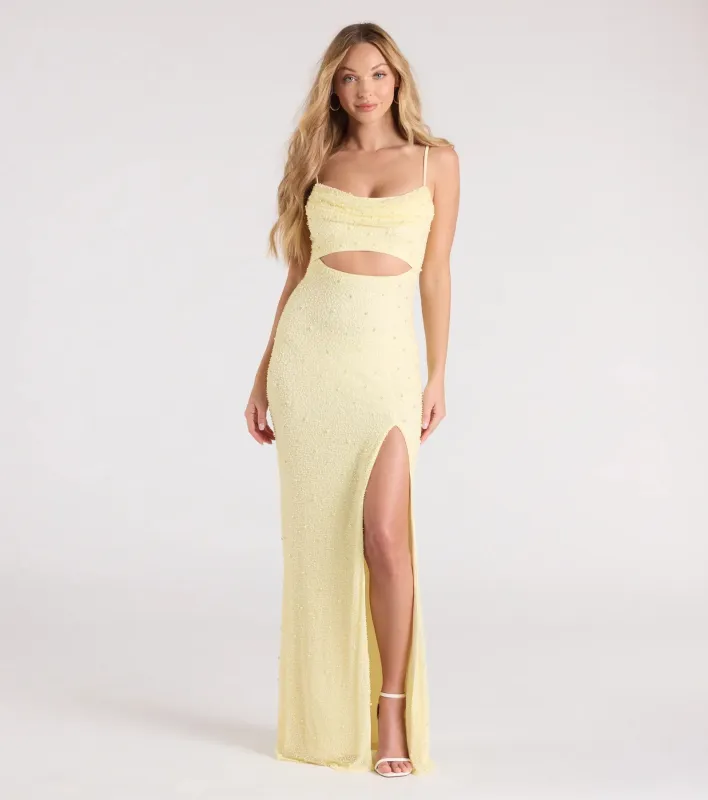 Marine Cutout Slit Mermaid Beaded Formal Dress sold by Windsor