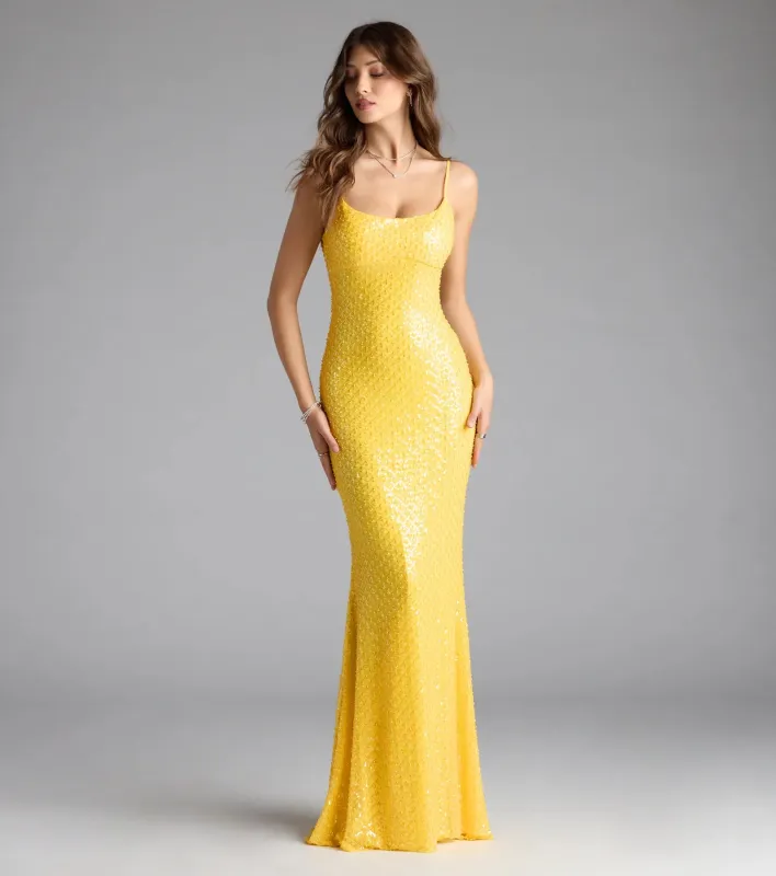 Amal Open Back Mermaid Bead Sequin Formal Dress sold by Windsor