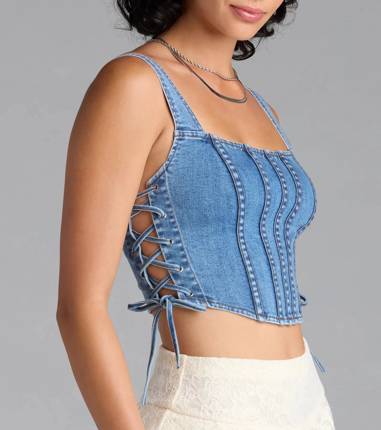 Popular Icon Lace-Up Denim Corset Top sold by Windsor product image thumbnail 3