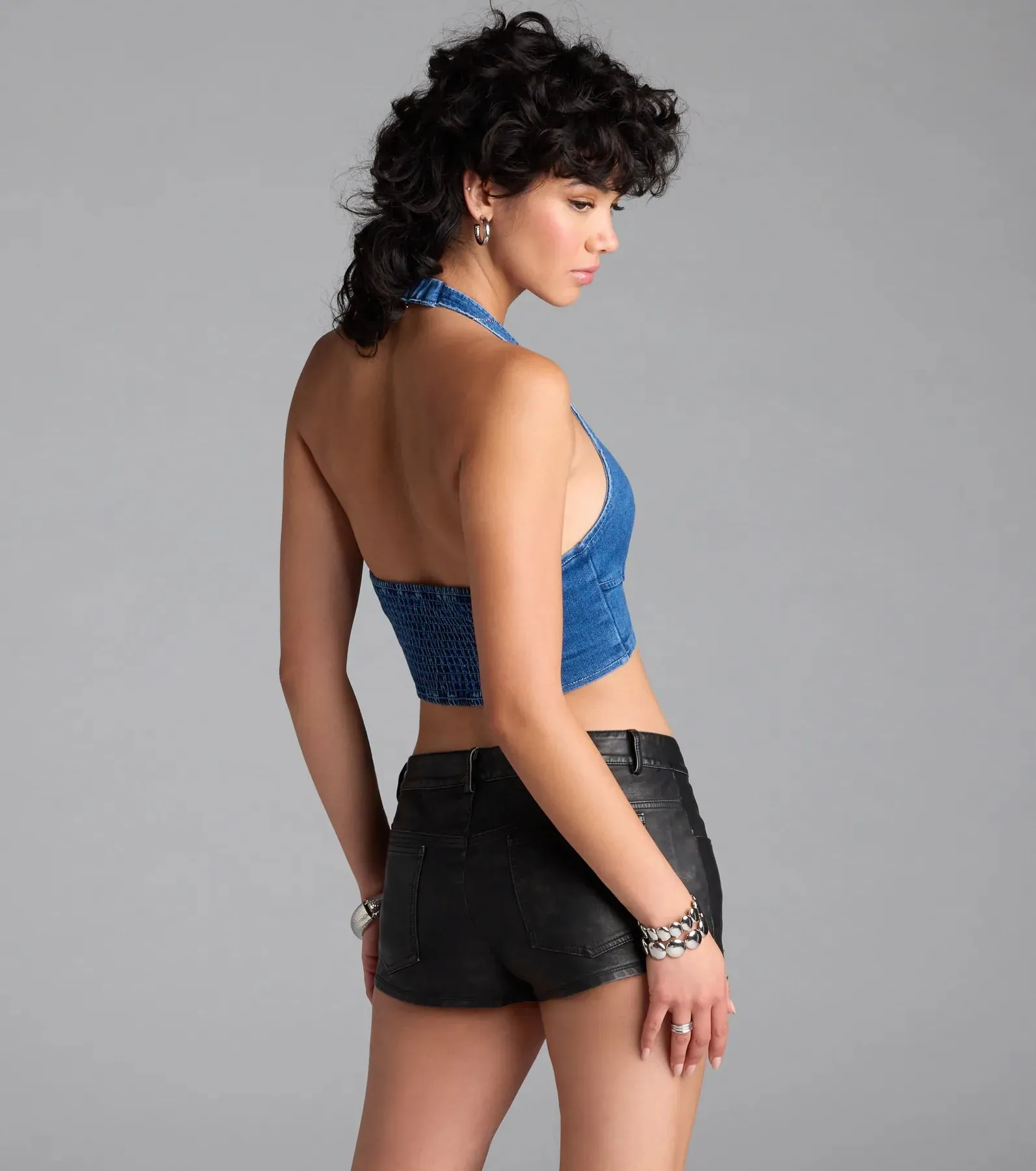 Buckled Babe Halter Denim Crop Top sold by Windsor product image thumbnail 2