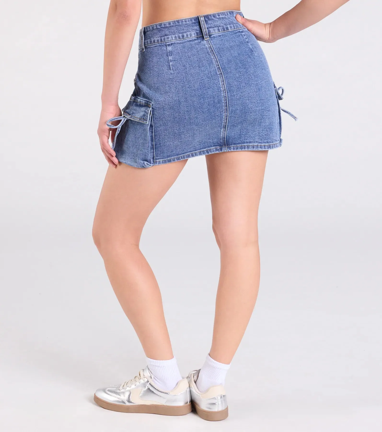 A Vibe Mid-Rise Cargo Denim Mini Skirt sold by Windsor product image thumbnail 2