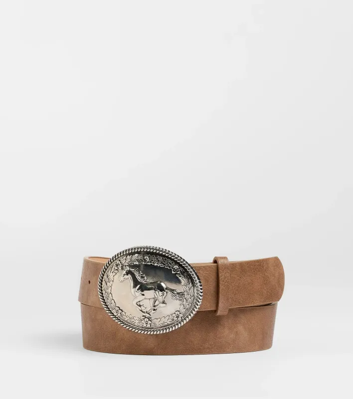 Cowgirl Era Horse Buckle Faux Leather Belt sold by Windsor