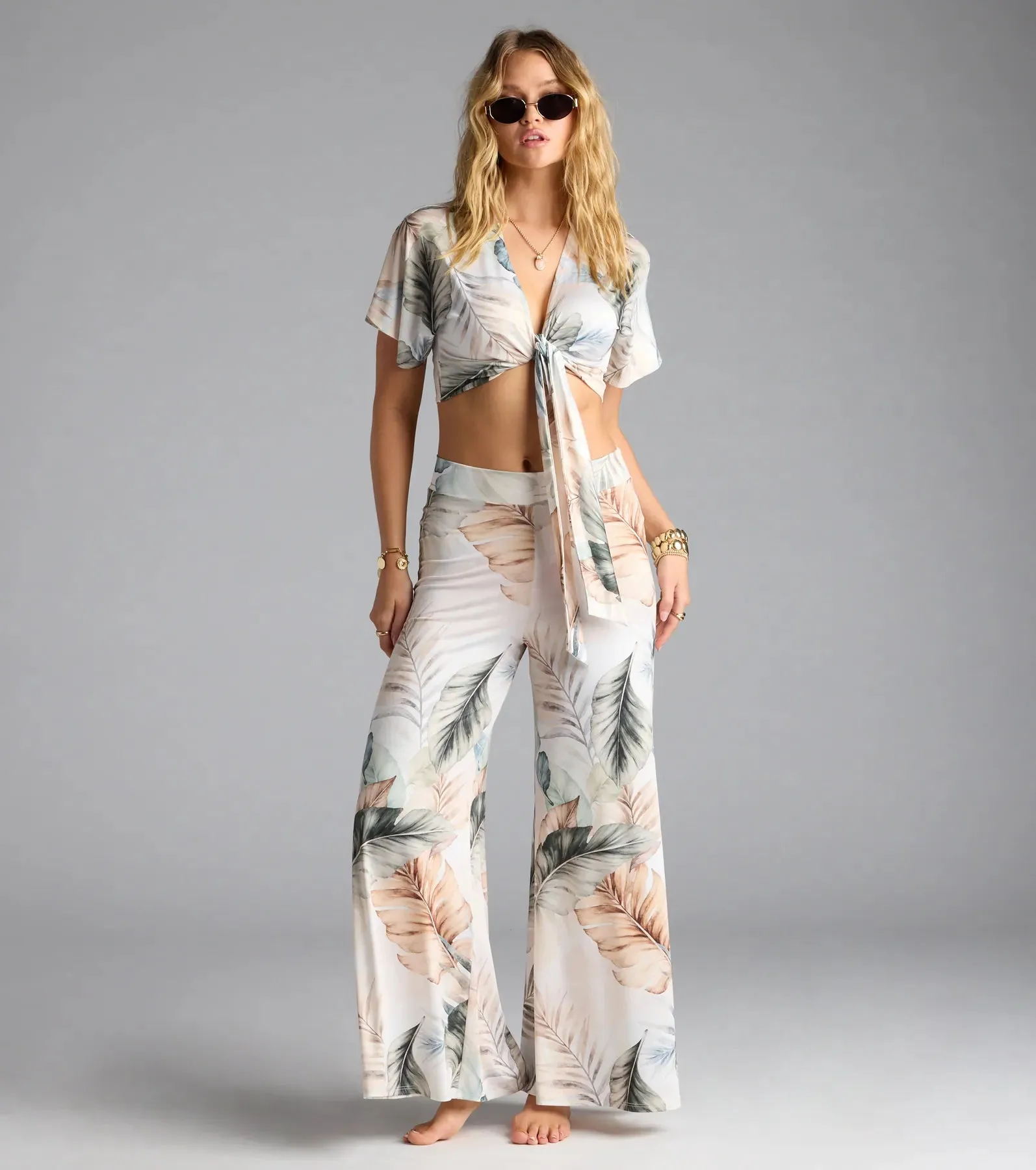 Mornings In Tulum Tropical Tie-Front Crop Top sold by Windsor product image thumbnail 3