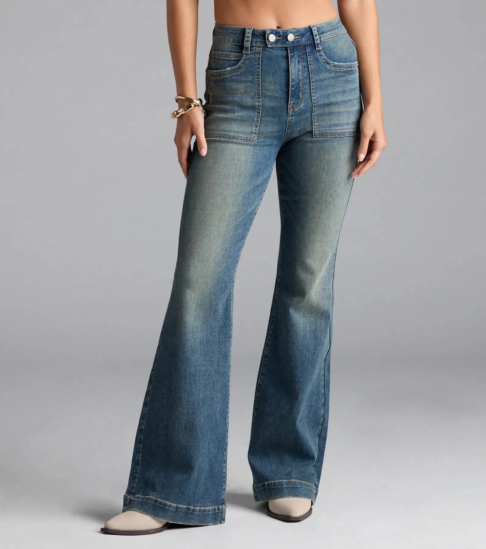 Word On The Street Mid-Rise Flare Denim Jeans sold by Windsor product image thumbnail 4