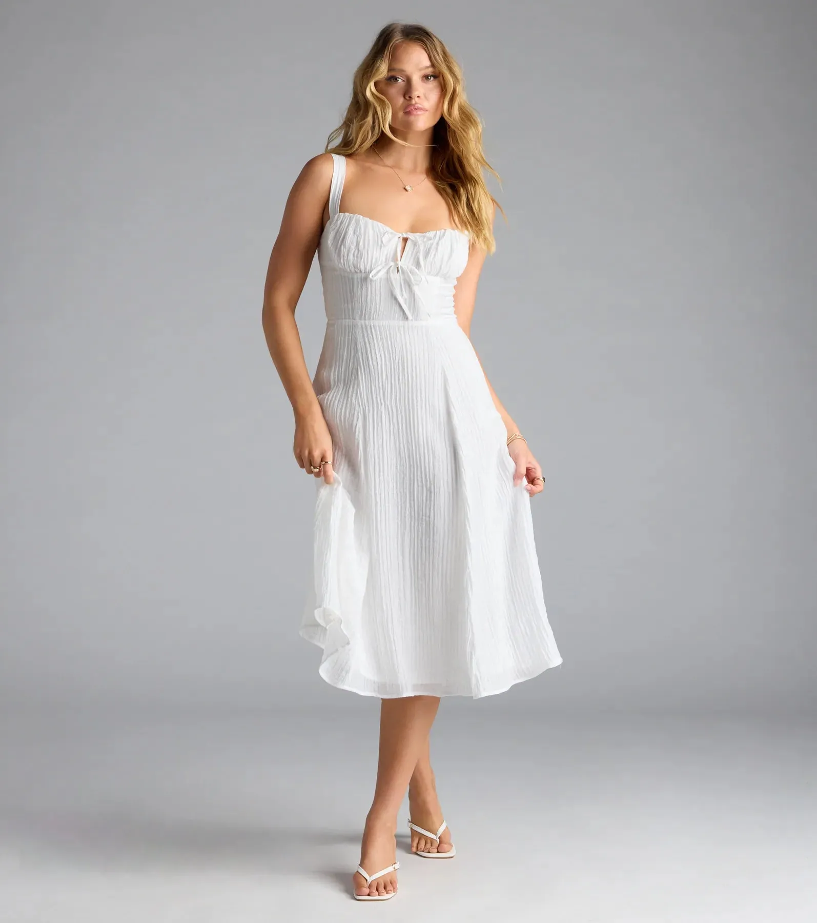 Spring Fling Corset Tie A-Line Midi Dress sold by Windsor