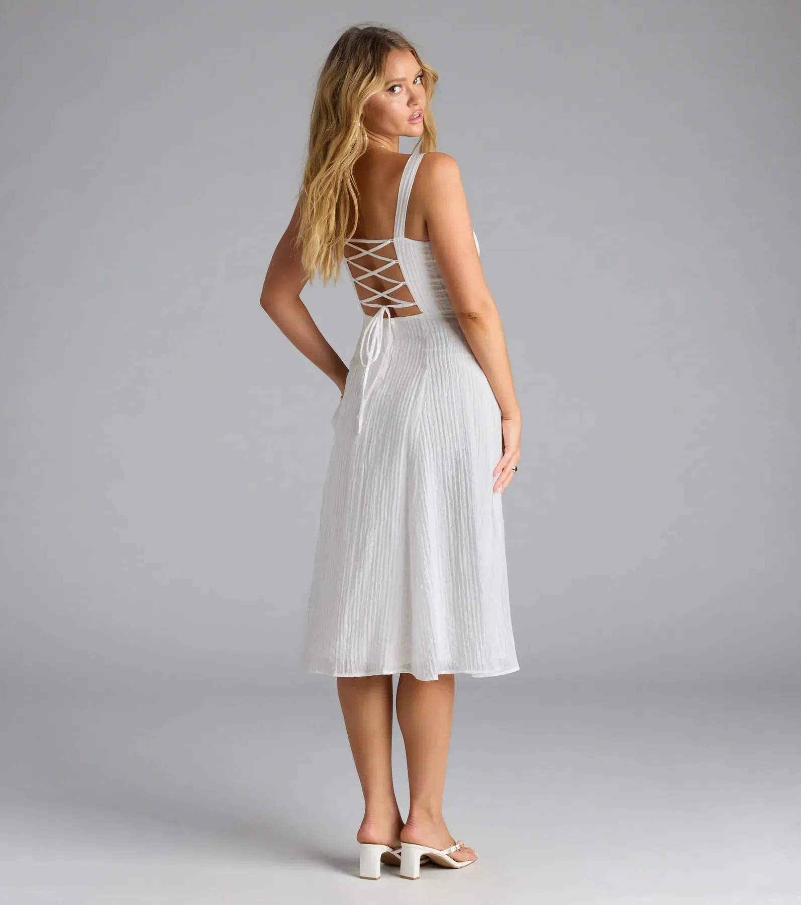 Spring Fling Corset Tie A-Line Midi Dress sold by Windsor product image thumbnail 2