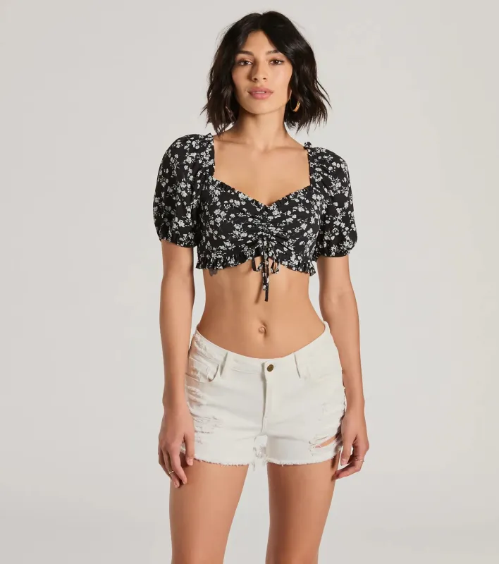Girlycore Floral Puff Sleeve Crop Top sold by Windsor