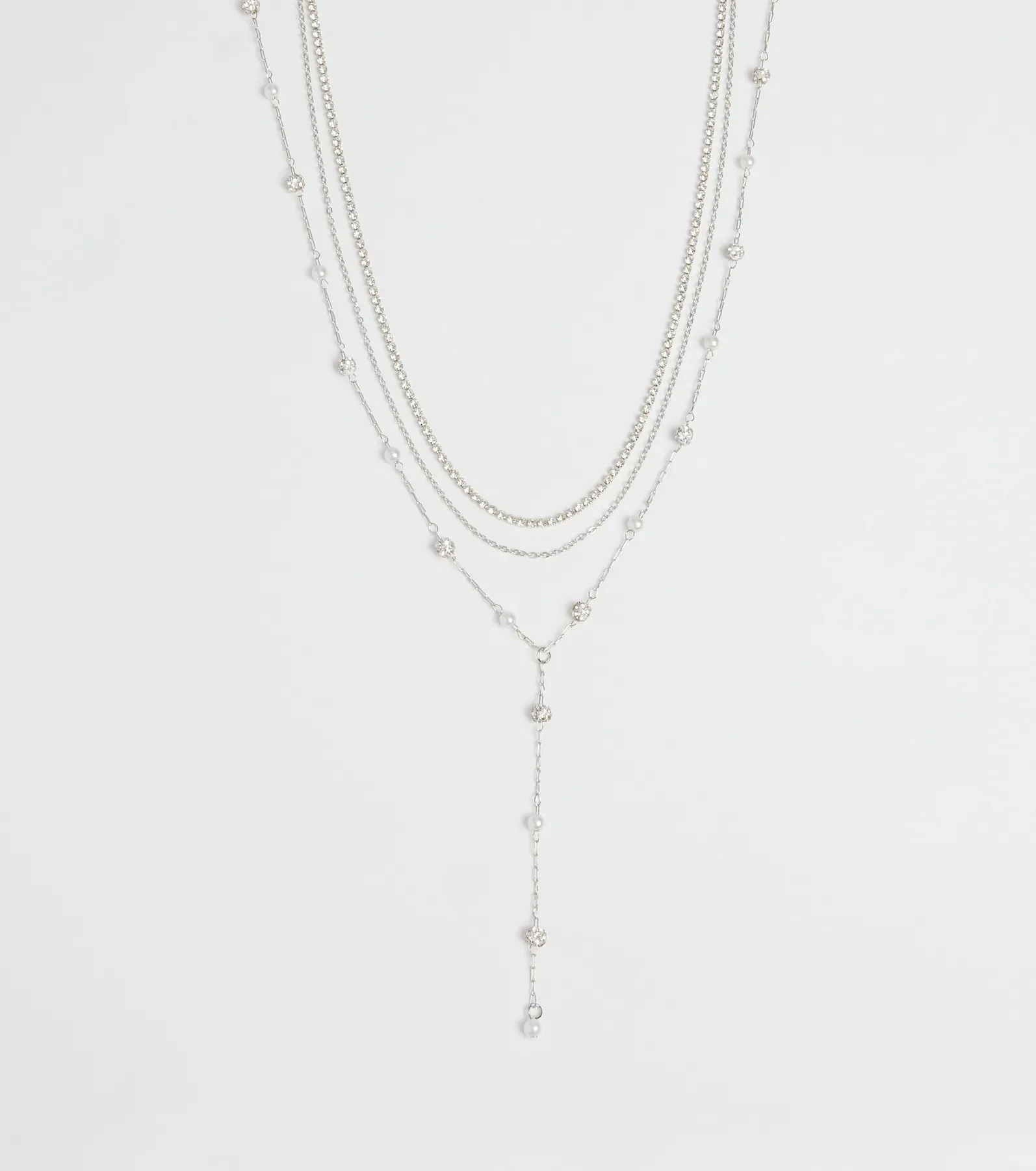 Unforgettable Luxe Rhinestone Pearl Layered Necklace sold by Windsor