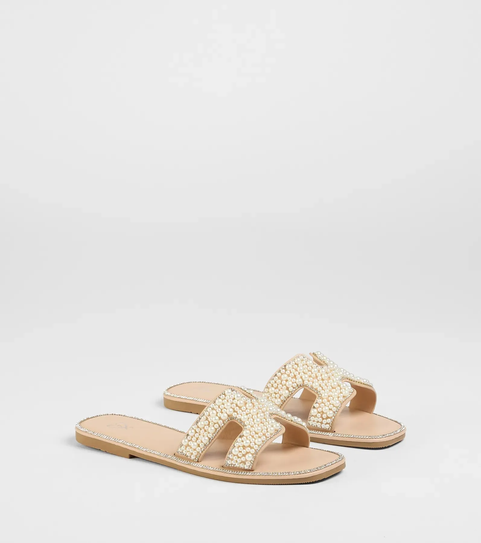 Simple Poise Faux Pearl Rhinestone Flat Sandals sold by Windsor