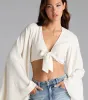 Bring The Drama Bell Sleeve Tie Front Crop Top sold by Windsor