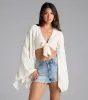 Bring The Drama Bell Sleeve Tie Front Crop Top sold by Windsor