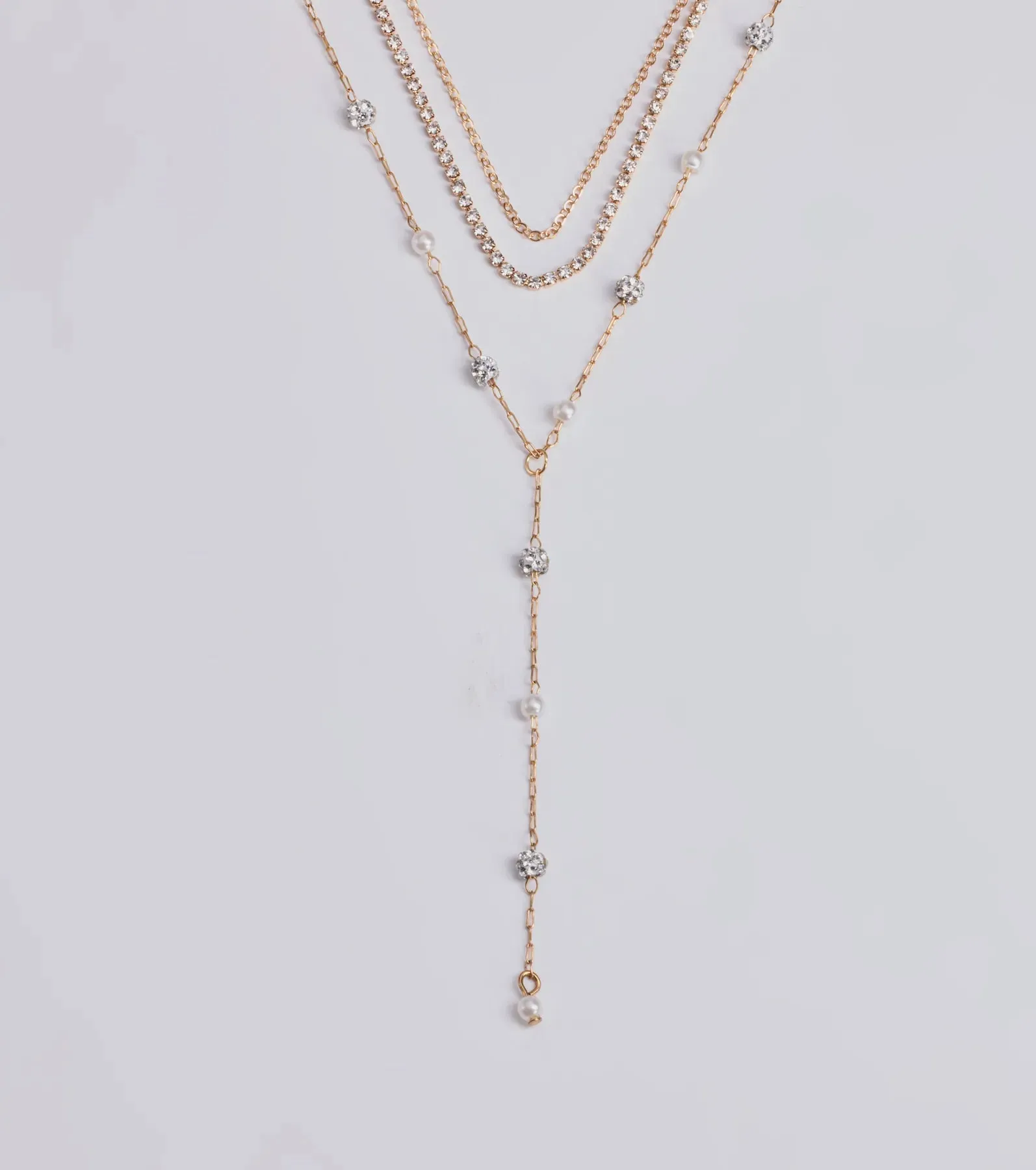 Glam Moment Rhinestone and Faux Pearl Lariat Necklace Set sold by Windsor product image thumbnail 2
