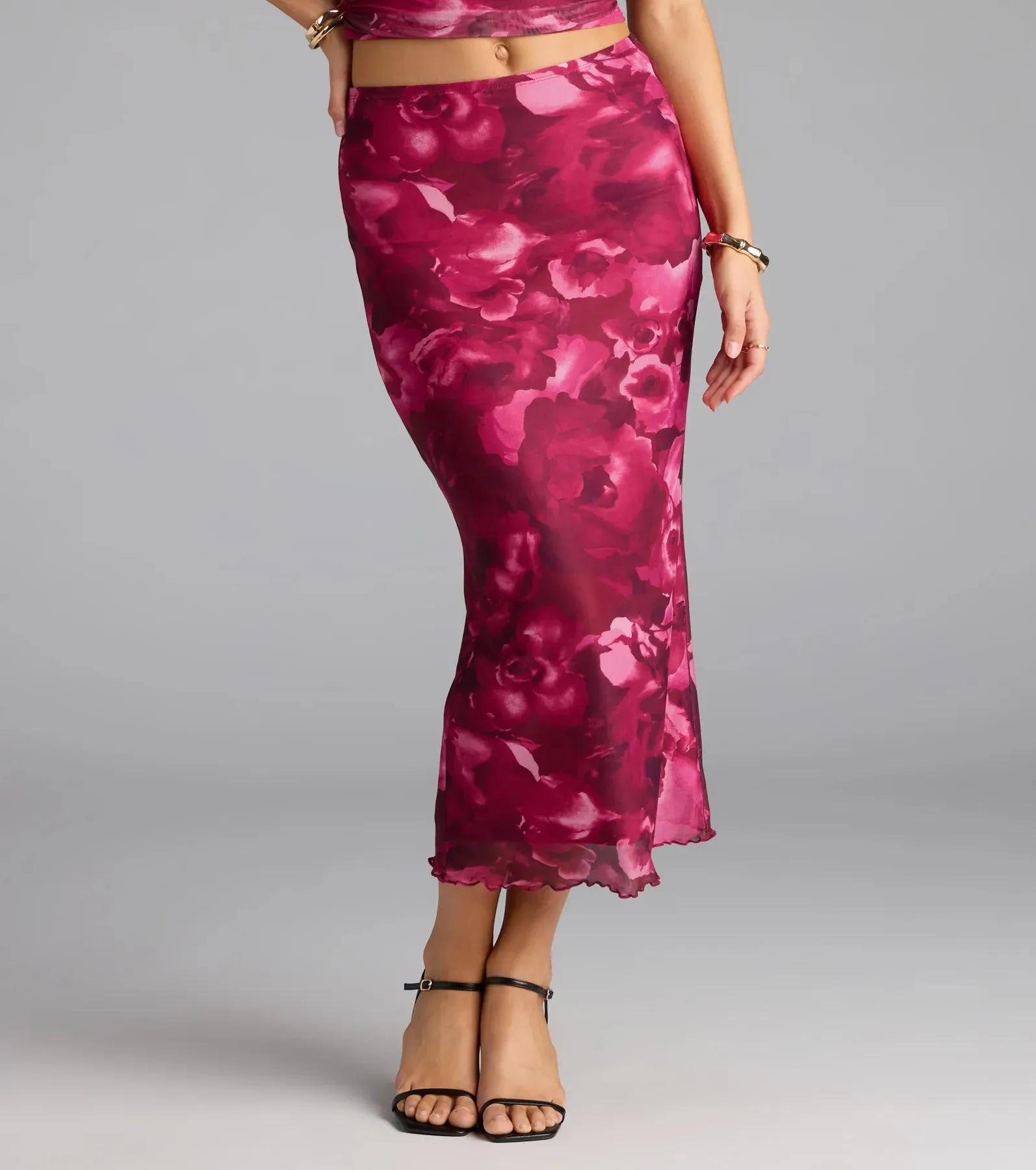 Sultry Bloom Floral Mesh Maxi Skirt sold by Windsor product image thumbnail 4