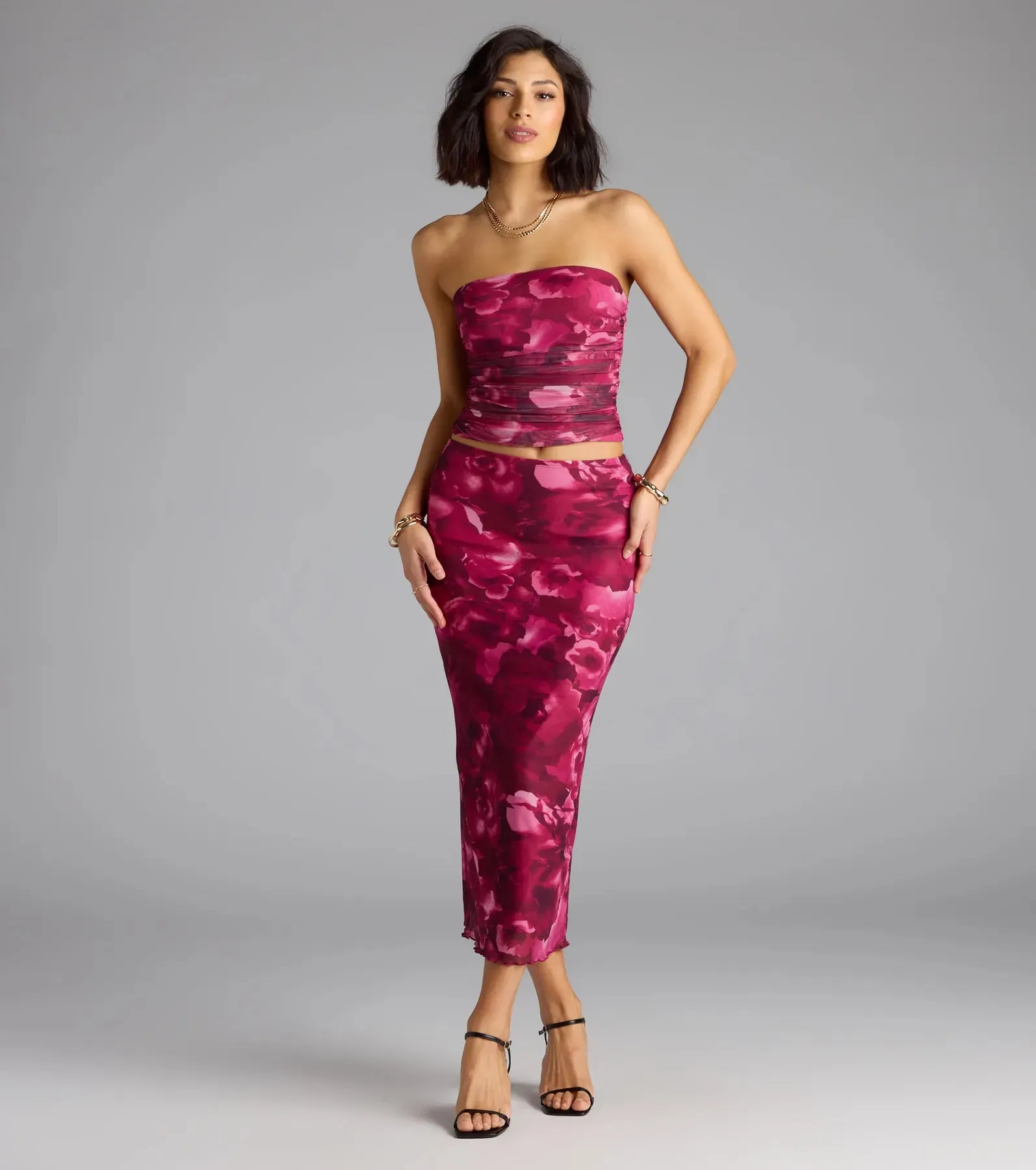 Sultry Bloom Floral Mesh Maxi Skirt sold by Windsor