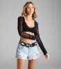 Chic And Sheer Mesh Ruched Sleeve Bolero sold by Windsor