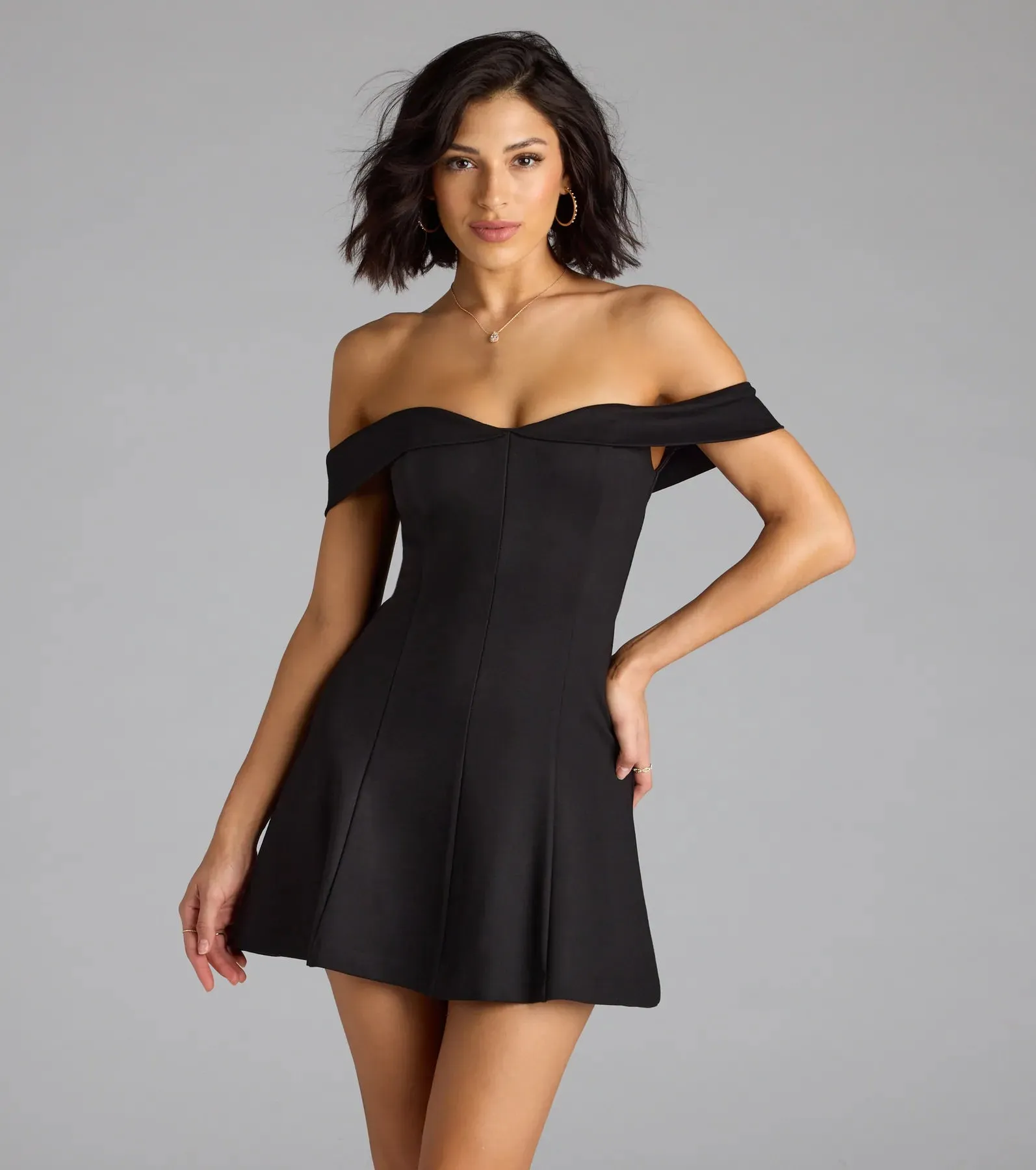 Classic Babe Off-The-Shoulder A-Line Mini Dress sold by Windsor