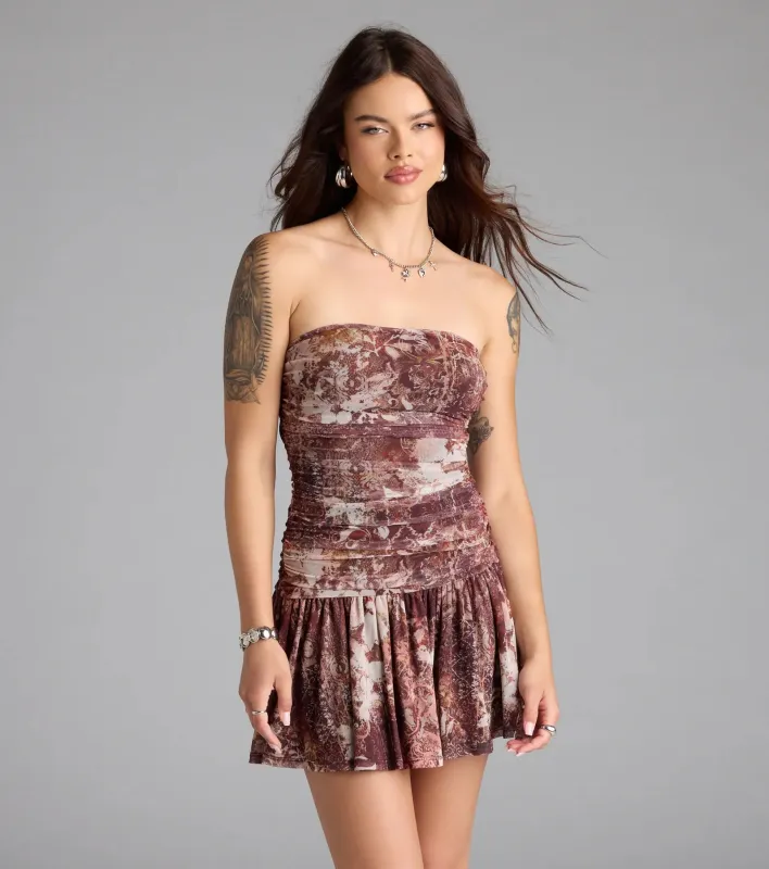 Forever Dreaming Strapless Cutout Ruffle Mini Dress sold by Windsor