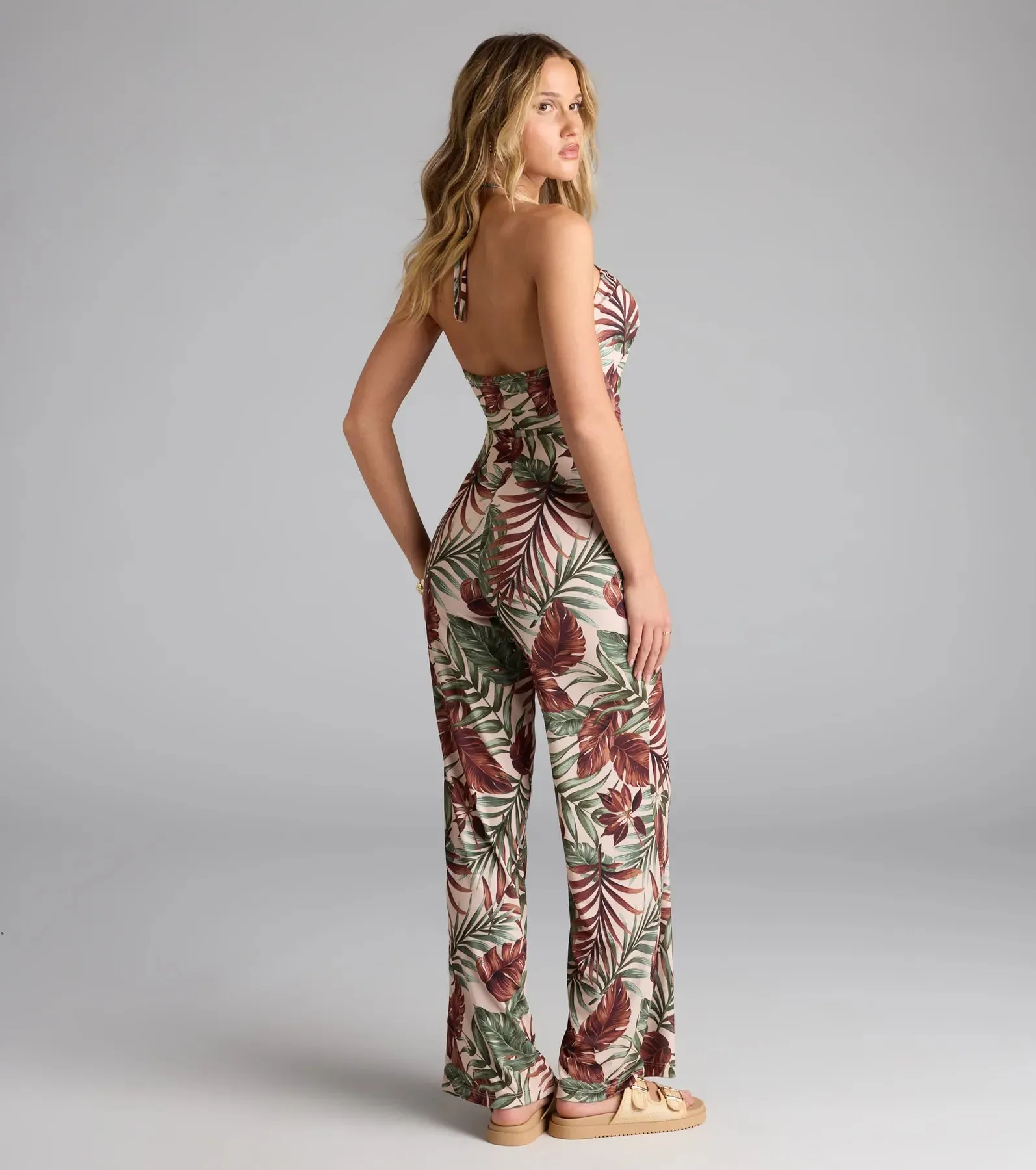 Vacay Mood Tropical Print Halter Cutout Jumpsuit sold by Windsor product image thumbnail 2
