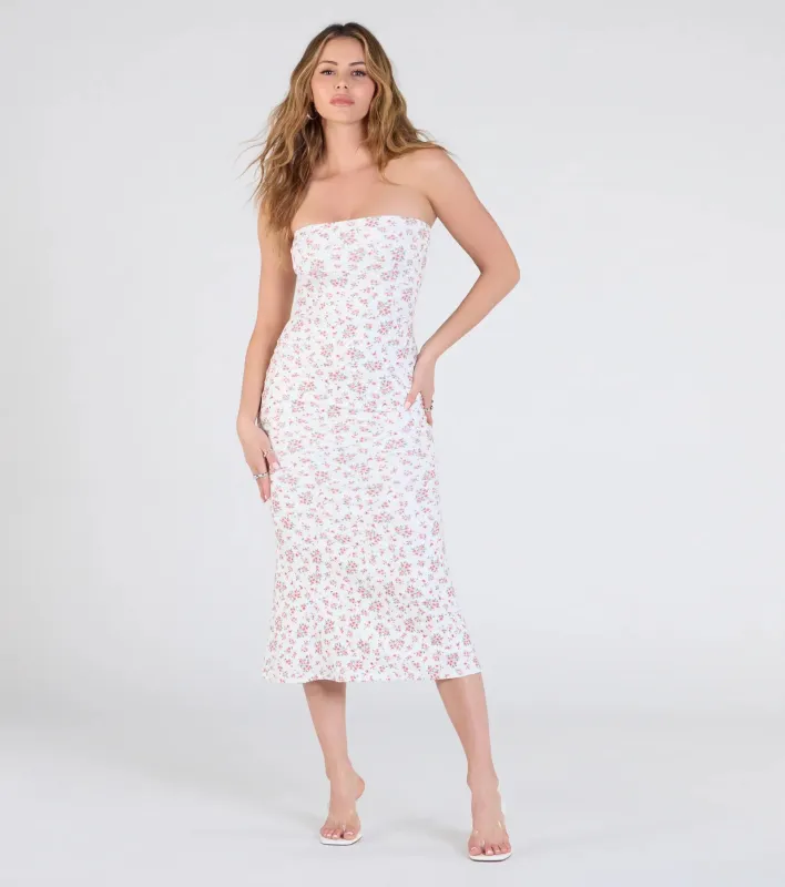 Sunday Soiree Strapless Floral Midi Dress sold by Windsor