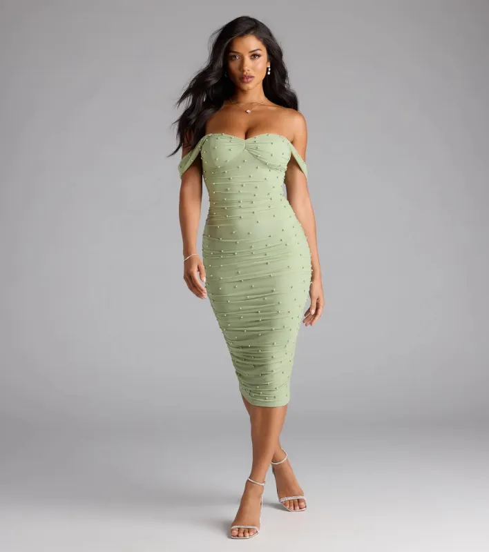 Pearl Babe Off-The-Shoulder Midi Dress sold by Windsor