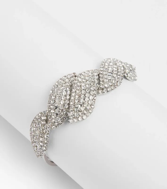 Elegantly Glam Rhinestone Braided Clasp Bracelet sold by Windsor
