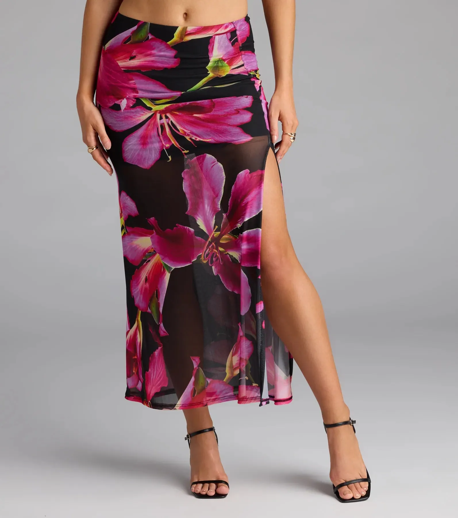 Vacay Queen Tropical Floral Mesh Maxi Skirt sold by Windsor product image thumbnail 4