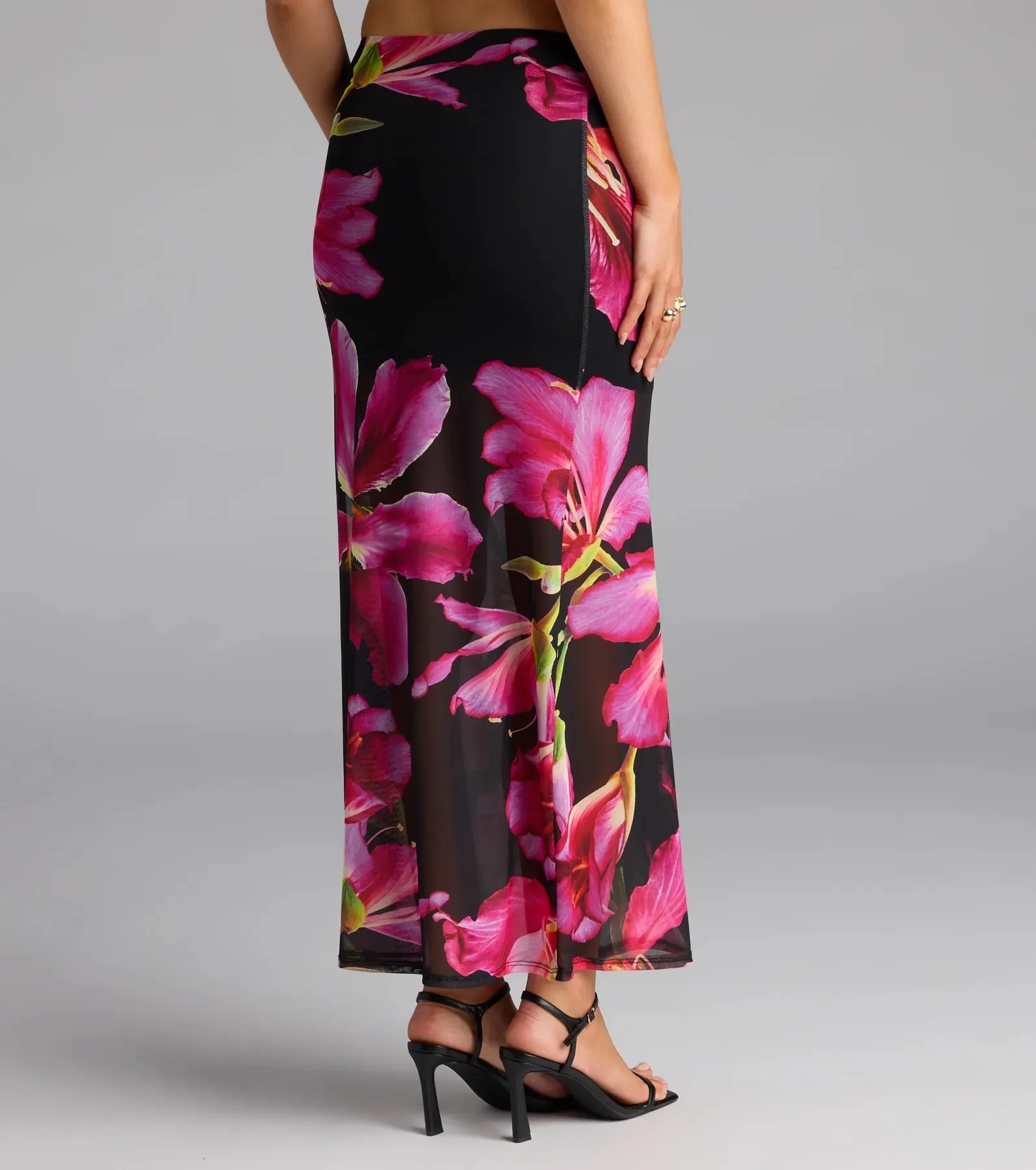 Vacay Queen Tropical Floral Mesh Maxi Skirt sold by Windsor product image thumbnail 2