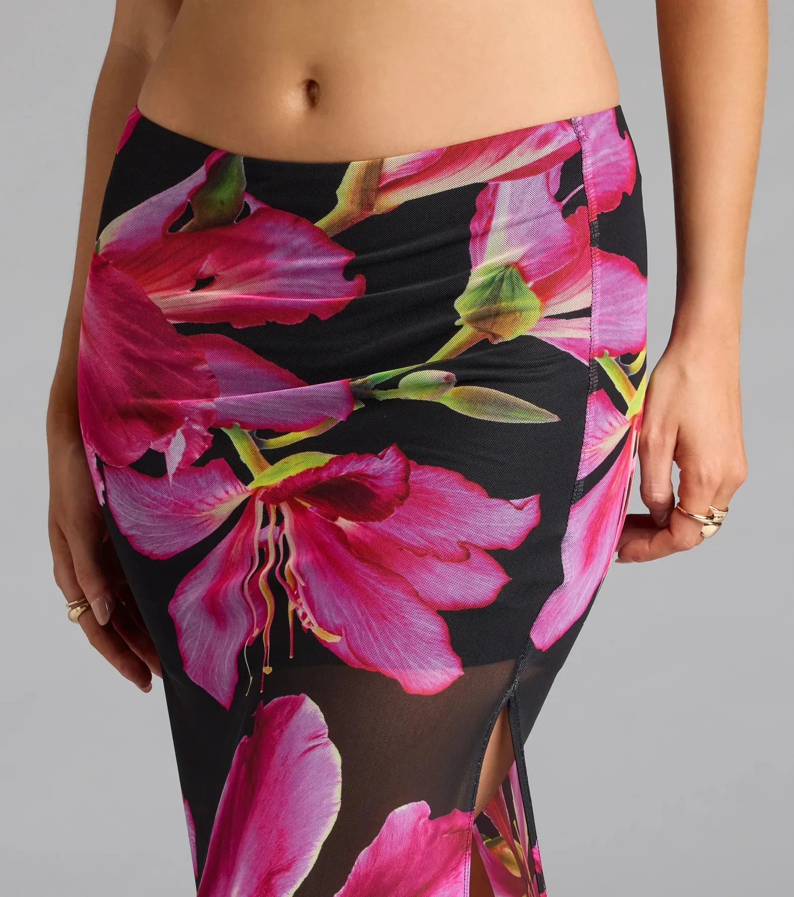 Vacay Queen Tropical Floral Mesh Maxi Skirt sold by Windsor product image thumbnail 3