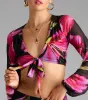 Vacay Queen Tropical Floral Mesh Tie-Front Top sold by Windsor