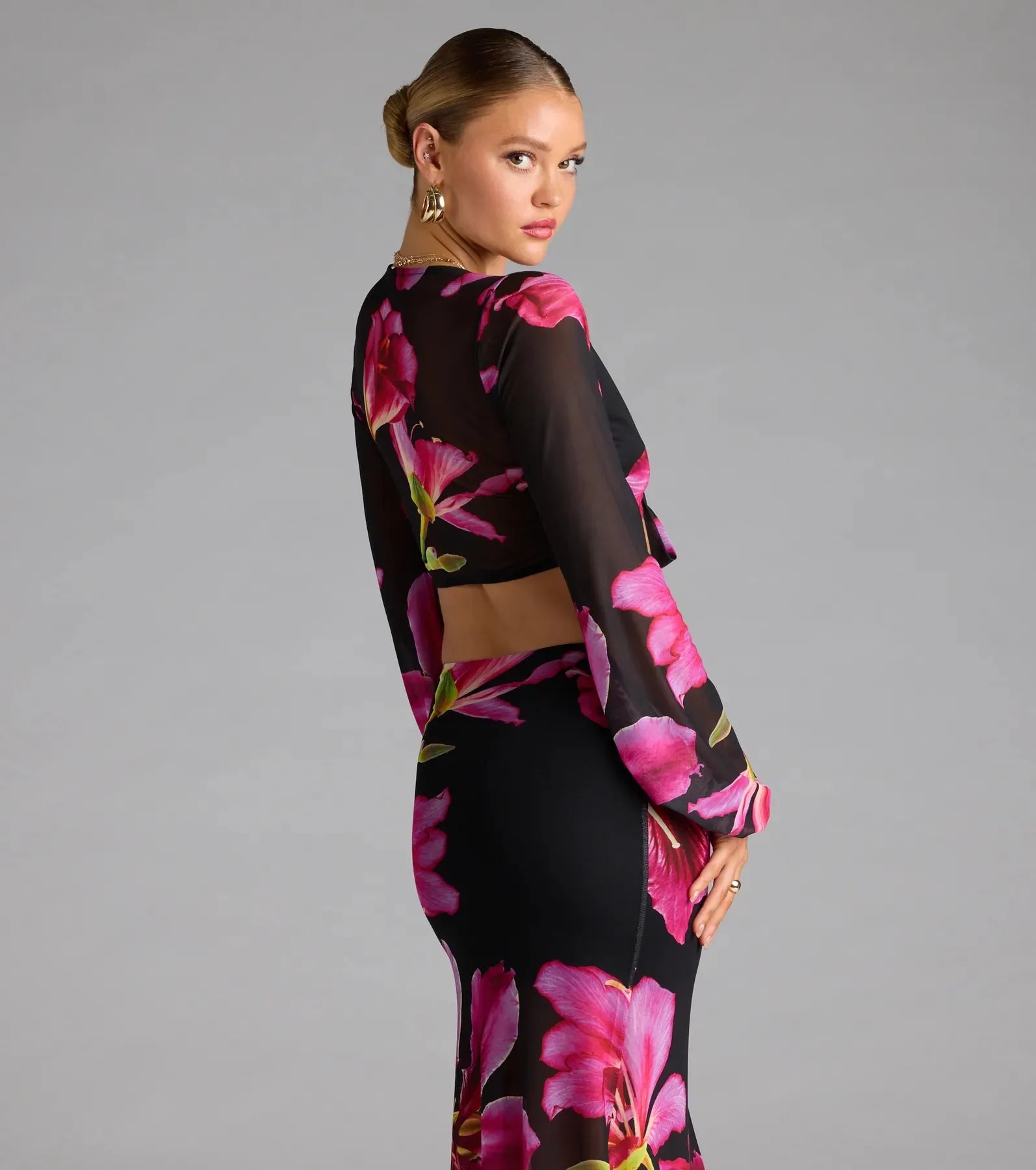 Vacay Queen Tropical Floral Mesh Tie-Front Top sold by Windsor product image thumbnail 2